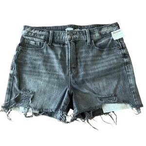 Old Navy High Rise Slim Pocket Denim Shorts Gray Distressed Hem Sz 8